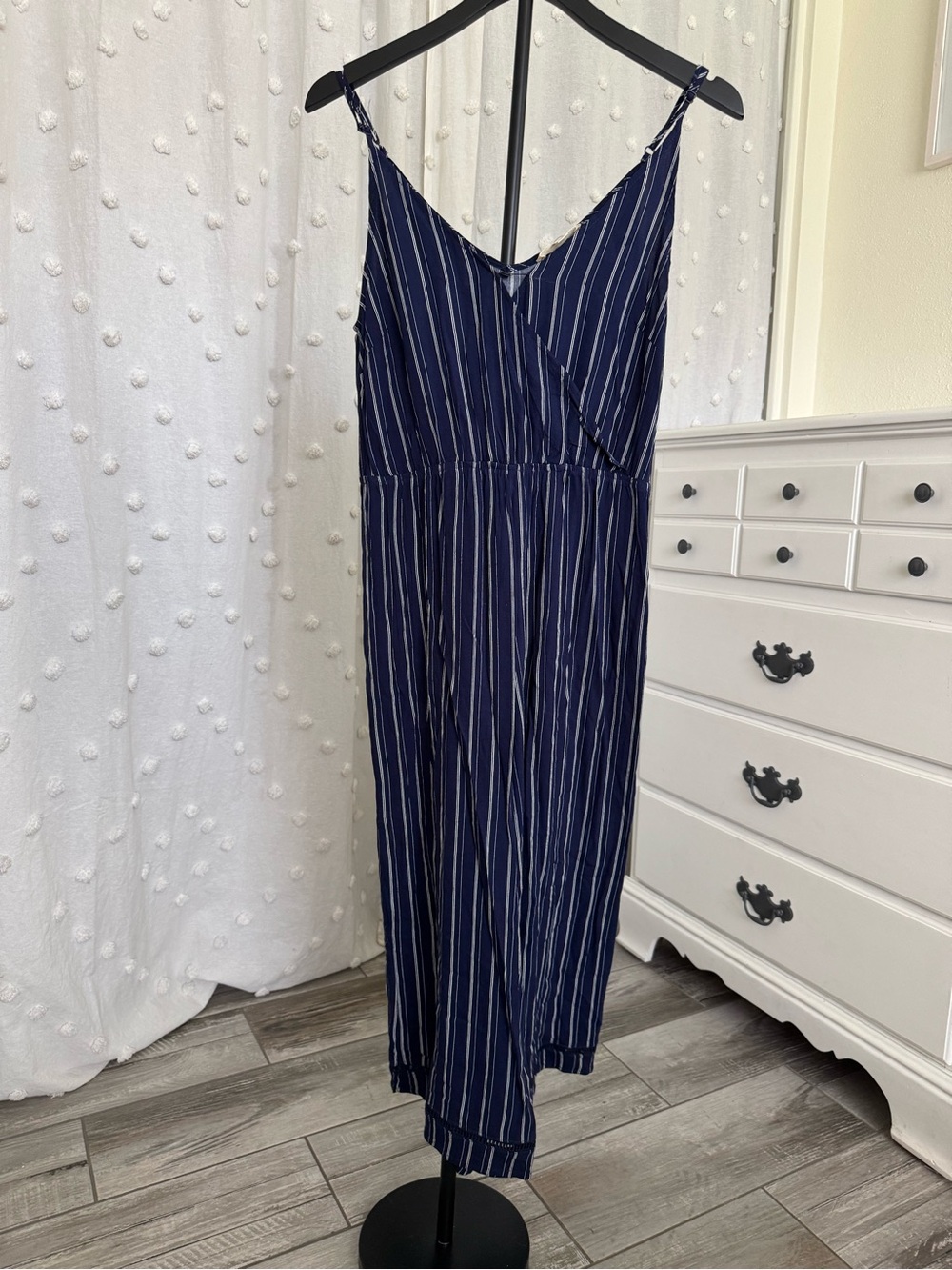 La Hearts Navy & White Striped V-Neck Spaghetti Strap Jumpsuit - Picture 2 of 5